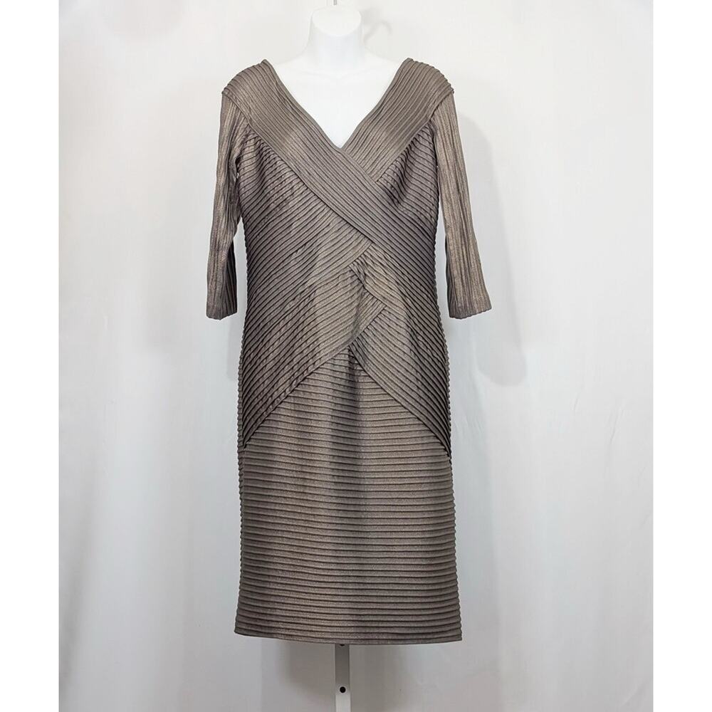 Tadashi Shoji Dress Metallic Bronze Pleated Bodycon Evening Women's Size L